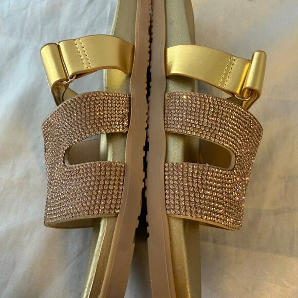 Cape Robbin Markuss Gold Sparkly Sandals Glitter Slides, Rhinestone Size Women 6 - Picture 4 of 7